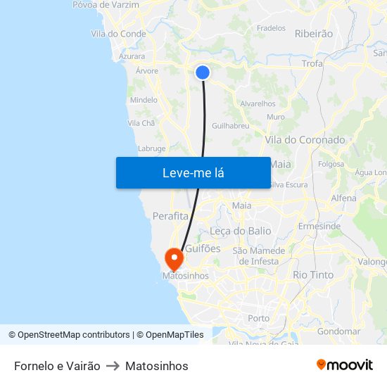 Fornelo e Vairão to Matosinhos map