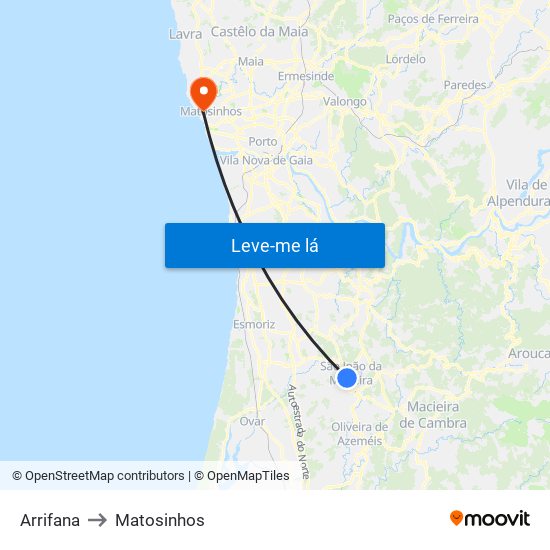 Arrifana to Matosinhos map