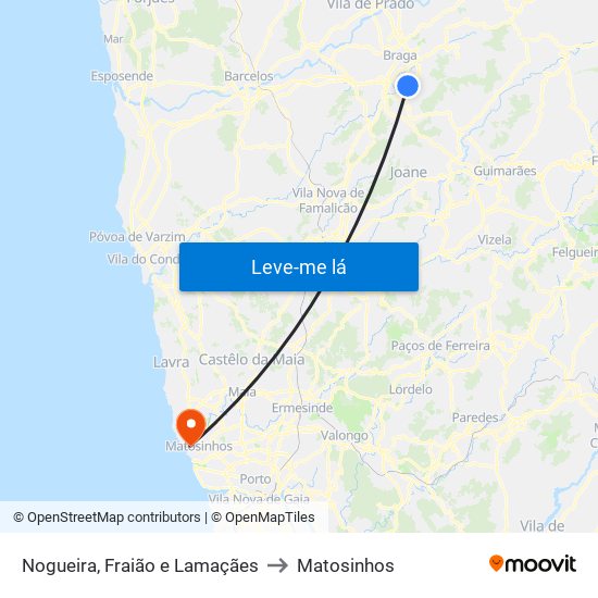 Nogueira, Fraião e Lamaçães to Matosinhos map