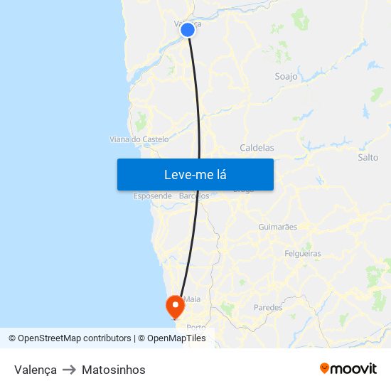 Valença to Matosinhos map