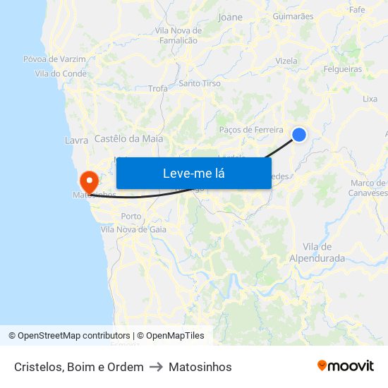 Cristelos, Boim e Ordem to Matosinhos map