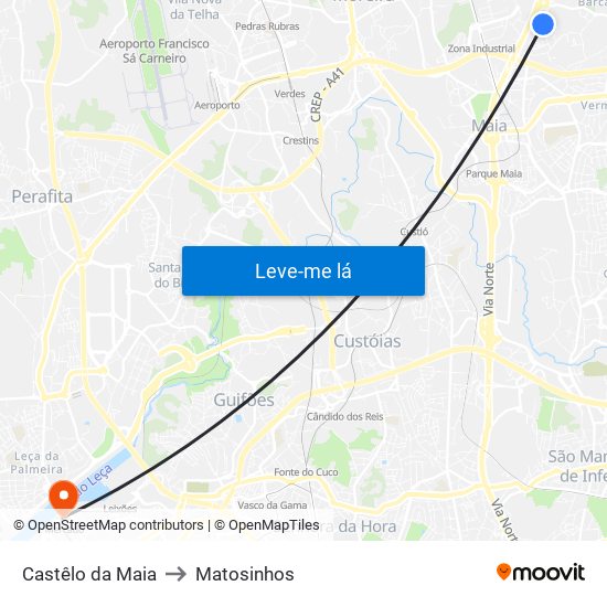 Castêlo da Maia to Matosinhos map