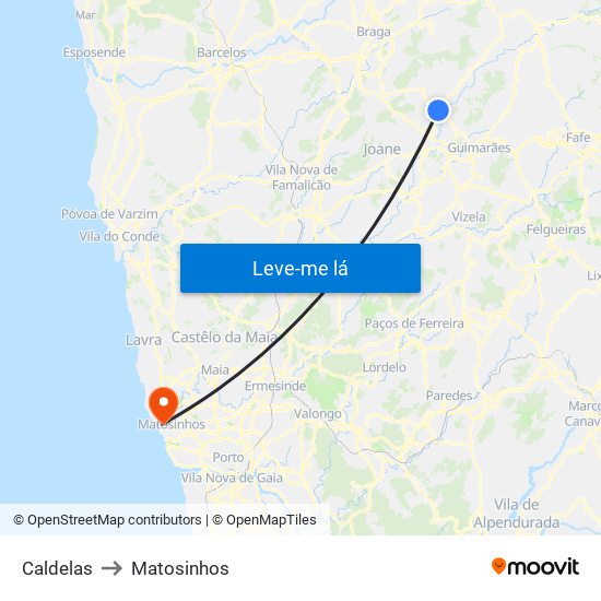 Caldelas to Matosinhos map