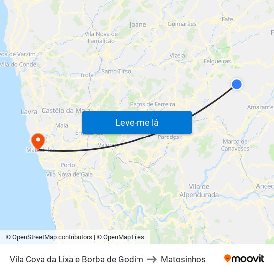 Vila Cova da Lixa e Borba de Godim to Matosinhos map