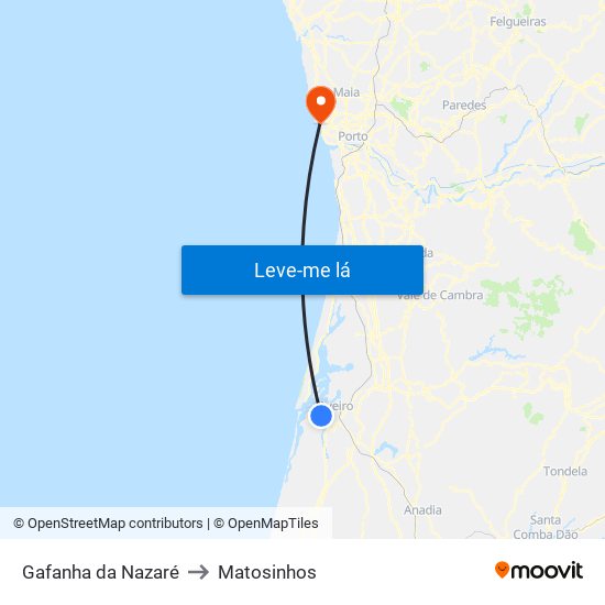 Gafanha da Nazaré to Matosinhos map