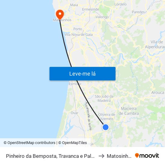 Pinheiro da Bemposta, Travanca e Palmaz to Matosinhos map