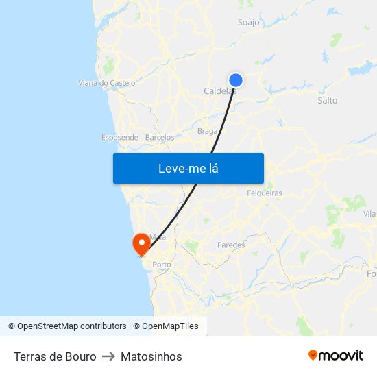 Terras de Bouro to Matosinhos map