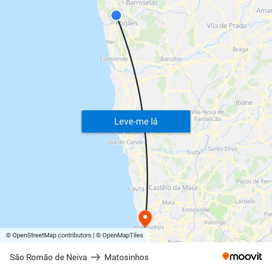 São Romão de Neiva to Matosinhos map