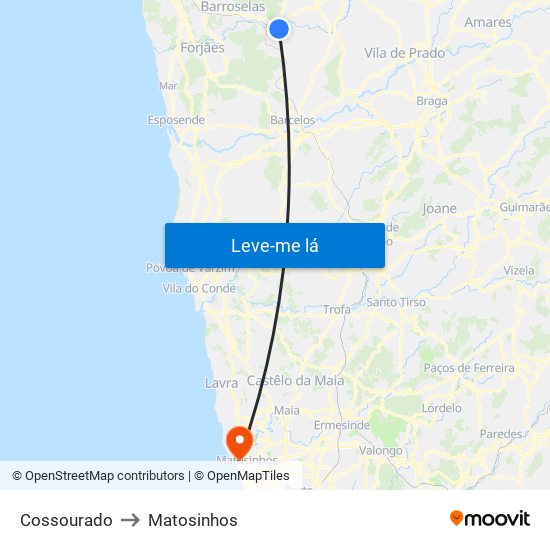 Cossourado to Matosinhos map