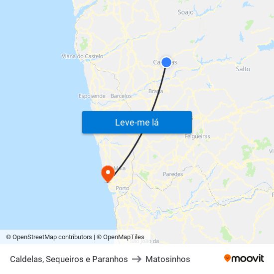 Caldelas, Sequeiros e Paranhos to Matosinhos map