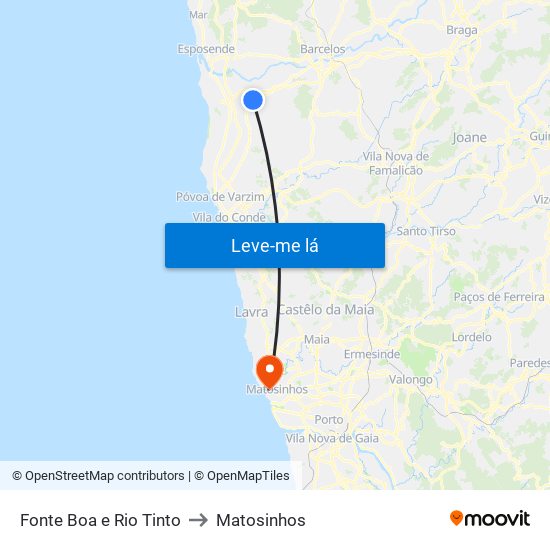 Fonte Boa e Rio Tinto to Matosinhos map