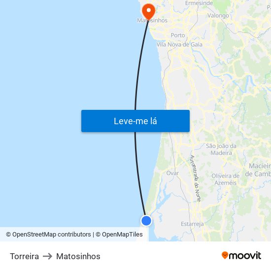 Torreira to Matosinhos map