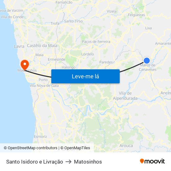 Santo Isidoro e Livração to Matosinhos map