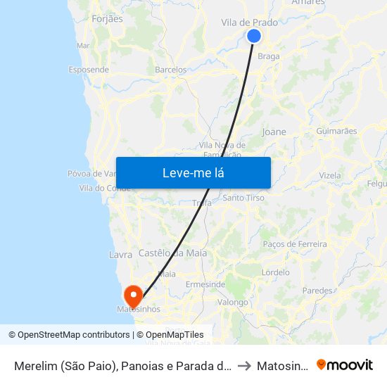 Merelim (São Paio), Panoias e Parada de Tibães to Matosinhos map