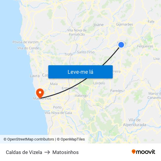Caldas de Vizela to Matosinhos map