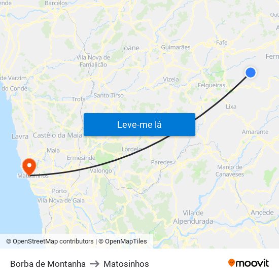 Borba de Montanha to Matosinhos map