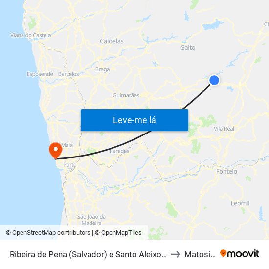Ribeira de Pena (Salvador) e Santo Aleixo de Além-Tâmega to Matosinhos map