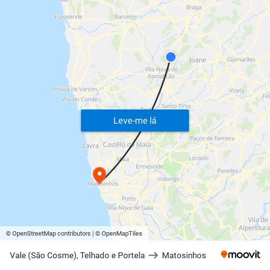 Vale (São Cosme), Telhado e Portela to Matosinhos map