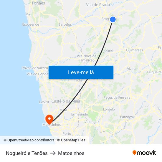 Nogueiró e Tenões to Matosinhos map