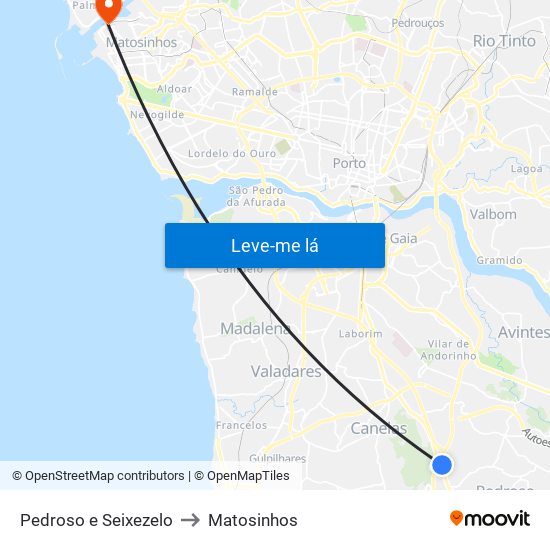 Pedroso e Seixezelo to Matosinhos map