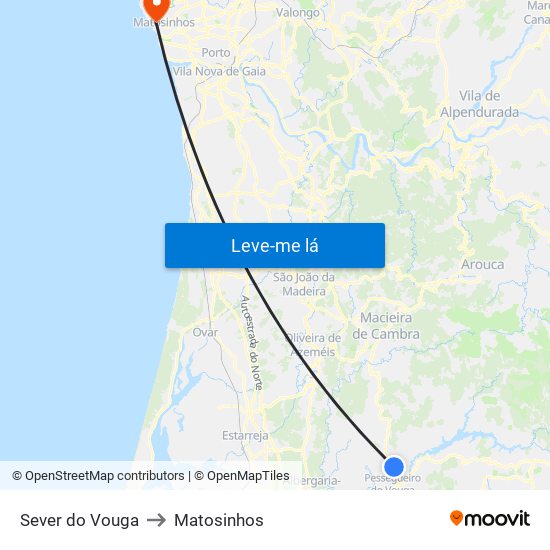 Sever do Vouga to Matosinhos map