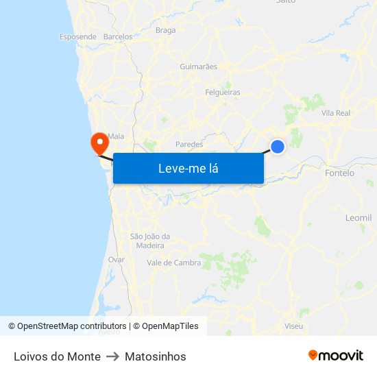 Loivos do Monte to Matosinhos map