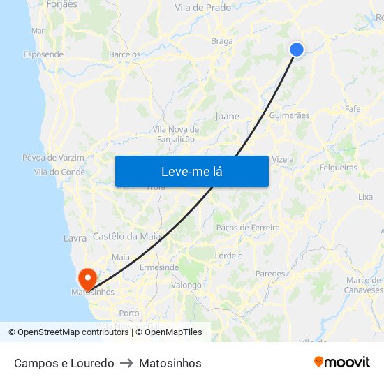 Campos e Louredo to Matosinhos map