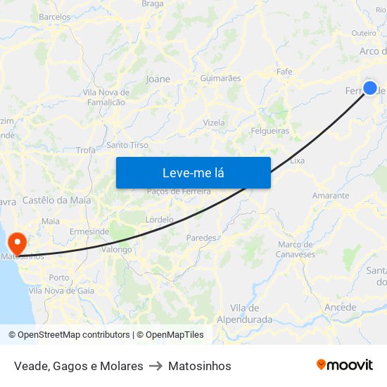 Veade, Gagos e Molares to Matosinhos map