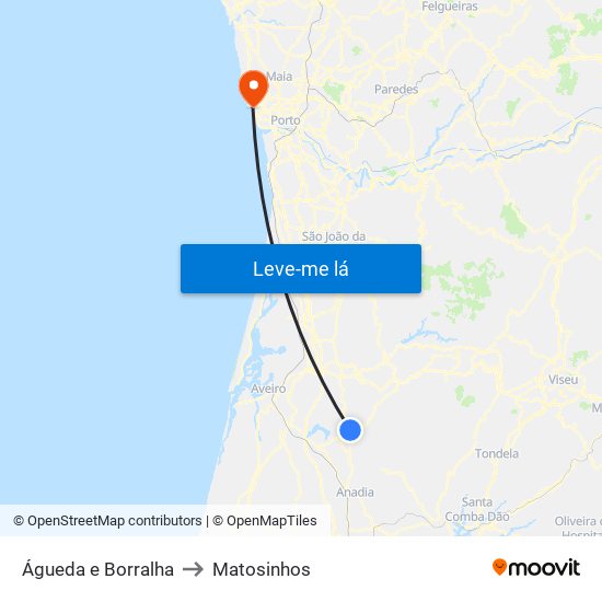 Águeda e Borralha to Matosinhos map