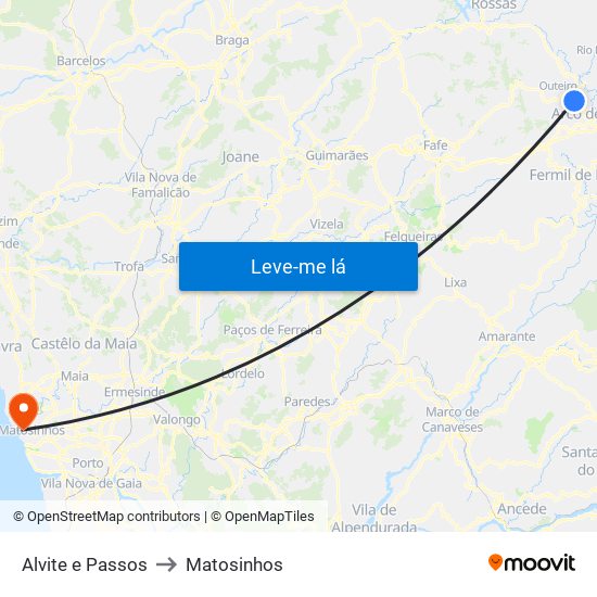 Alvite e Passos to Matosinhos map