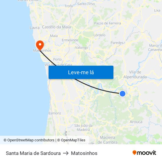 Santa Maria de Sardoura to Matosinhos map