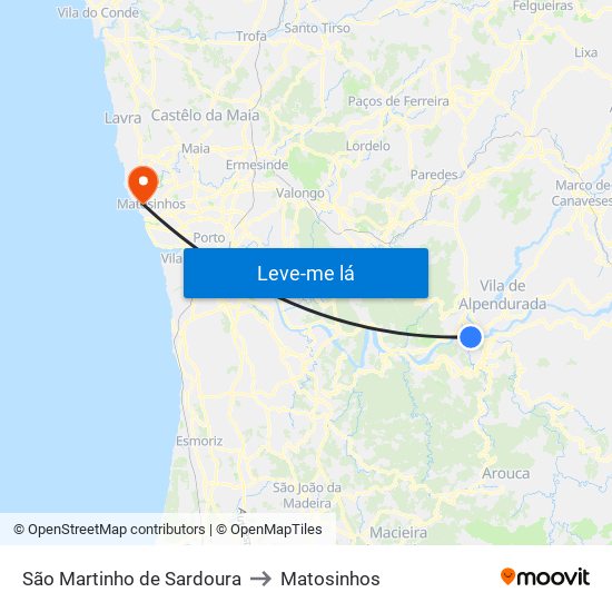 São Martinho de Sardoura to Matosinhos map