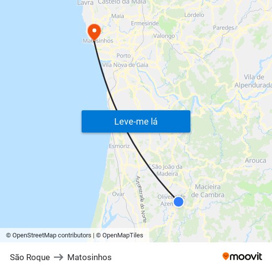 São Roque to Matosinhos map
