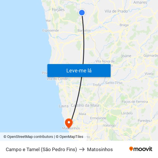 Campo e Tamel (São Pedro Fins) to Matosinhos map
