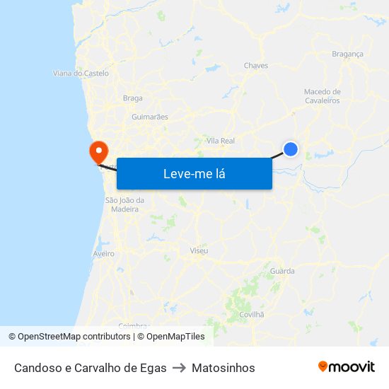 Candoso e Carvalho de Egas to Matosinhos map