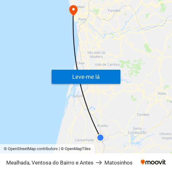 Mealhada, Ventosa do Bairro e Antes to Matosinhos map