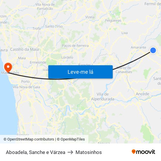 Aboadela, Sanche e Várzea to Matosinhos map