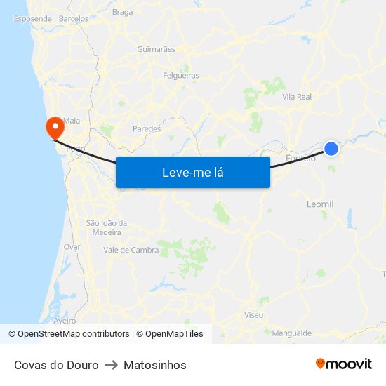 Covas do Douro to Matosinhos map