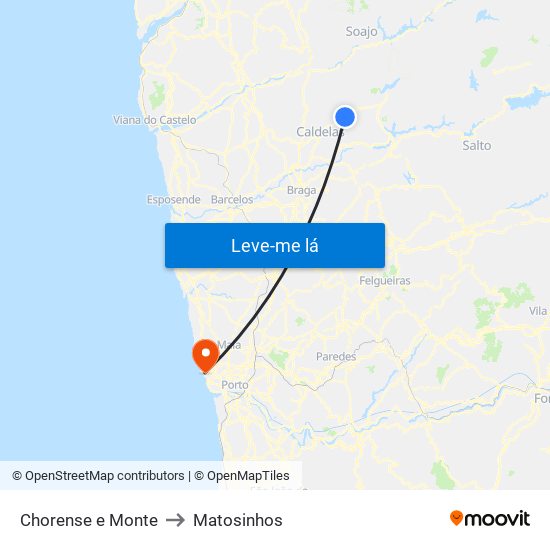 Chorense e Monte to Matosinhos map