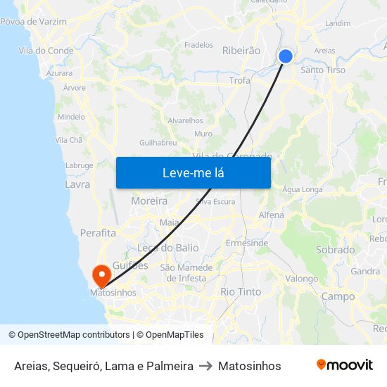 Areias, Sequeiró, Lama e Palmeira to Matosinhos map