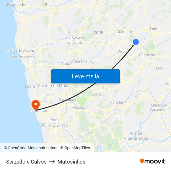 Serzedo e Calvos to Matosinhos map