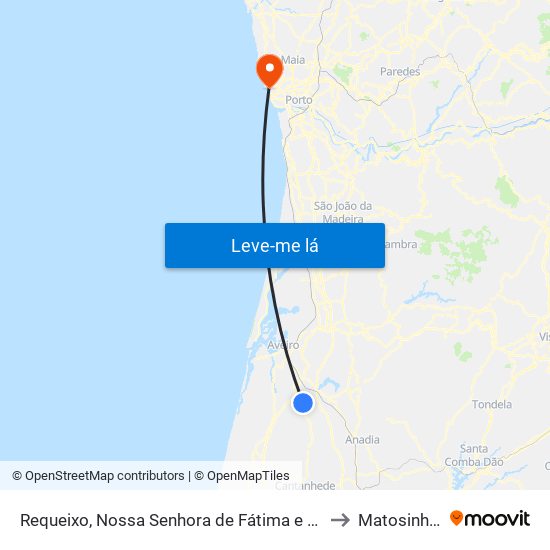 Requeixo, Nossa Senhora de Fátima e Nariz to Matosinhos map