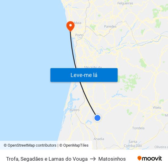 Trofa, Segadães e Lamas do Vouga to Matosinhos map