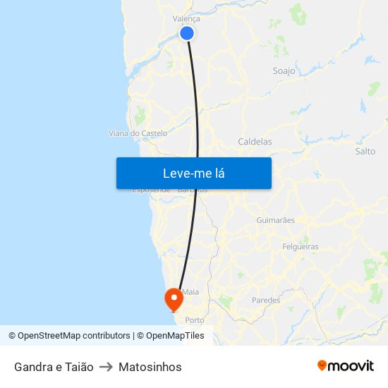 Gandra e Taião to Matosinhos map