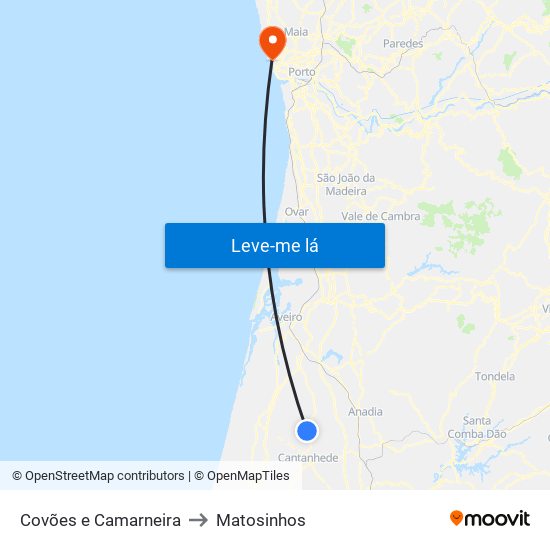 Covões e Camarneira to Matosinhos map