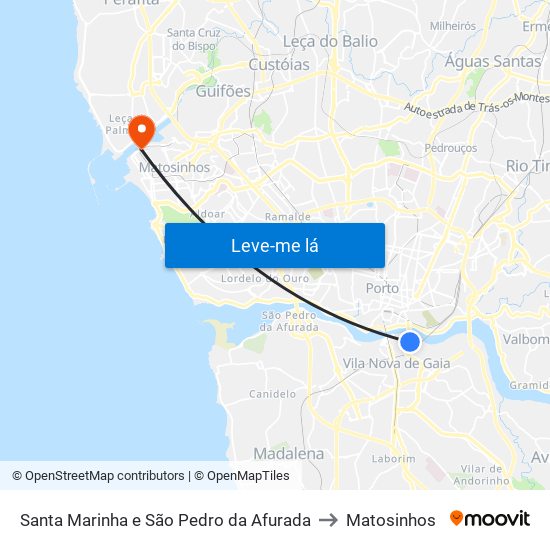 Santa Marinha e São Pedro da Afurada to Matosinhos map