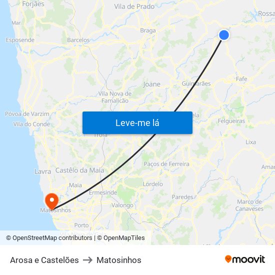 Arosa e Castelões to Matosinhos map