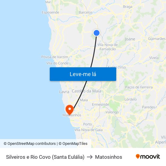 Silveiros e Rio Covo (Santa Eulália) to Matosinhos map