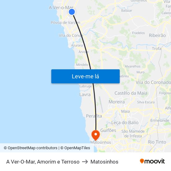 A Ver-O-Mar, Amorim e Terroso to Matosinhos map