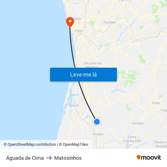 Aguada de Cima to Matosinhos map